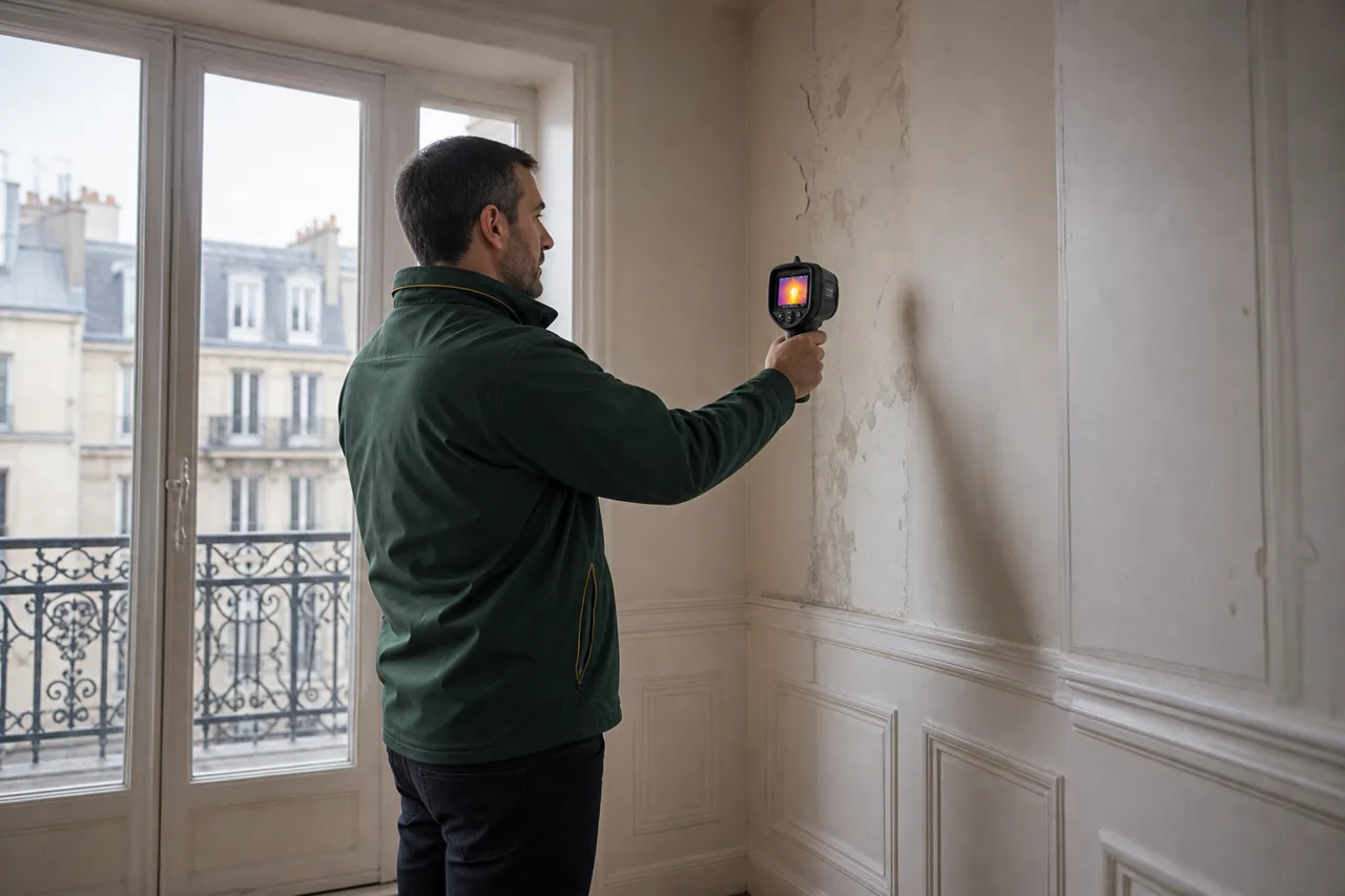 Expert en bâtiment avec caméra thermique
