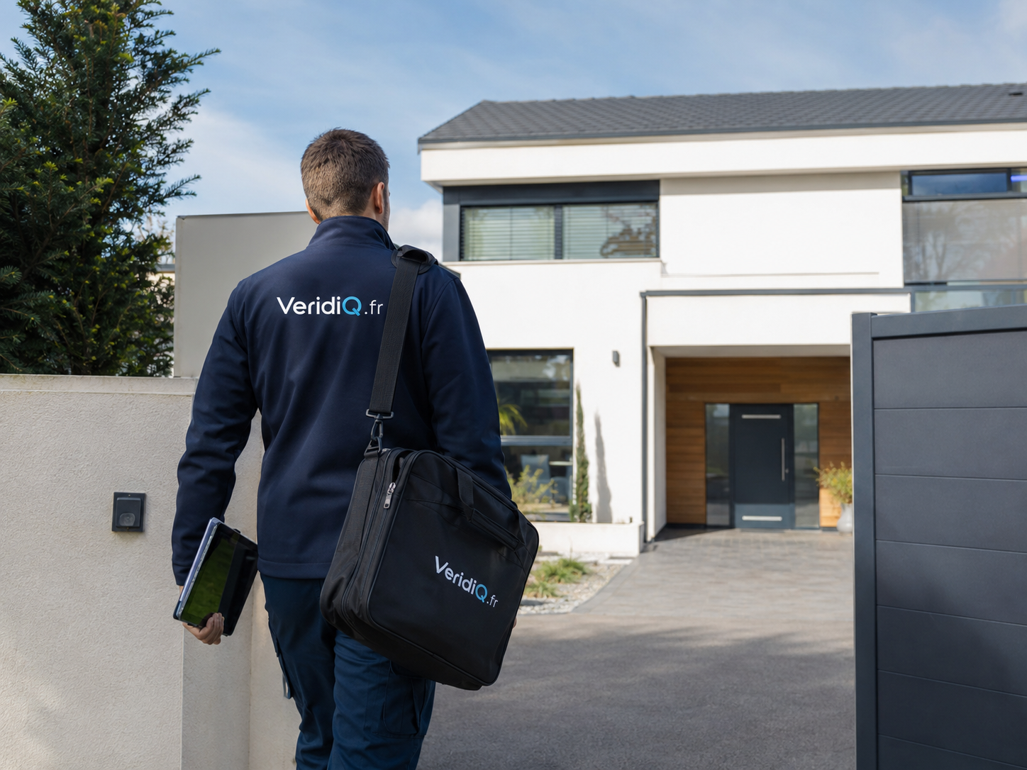 Expert VeridiQ arrivant sur un bien pour une inspection documentée